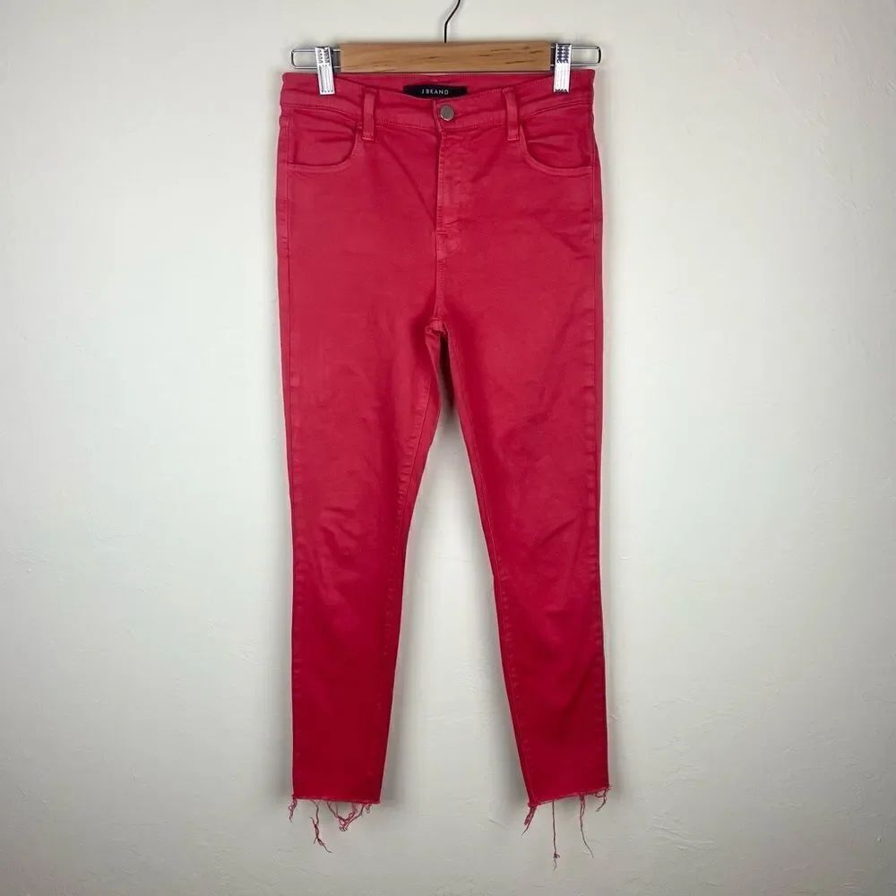 J Brand Alana High-Rise Crop Carmine Frayed Hem Pant - Red